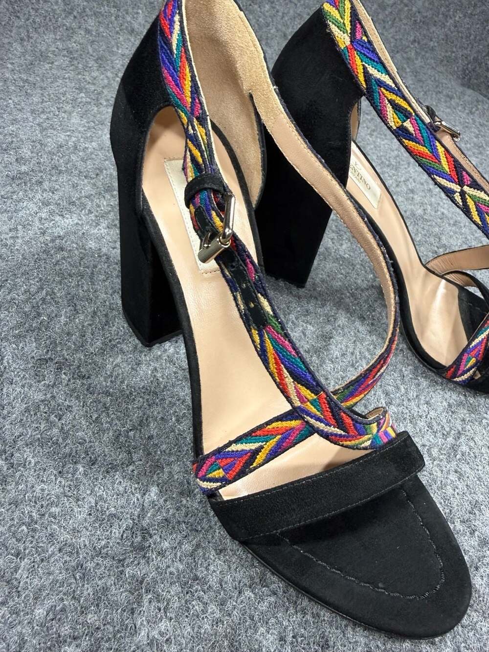 Valentino Garavani Native Couture Embroidered Block Heel Sandals 37.5 EU